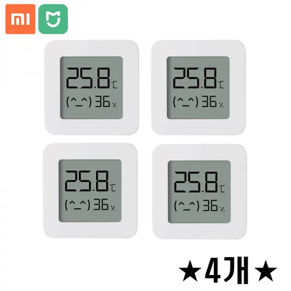 샤오미 4개입 미지아 2세대 블루투스 온습도계 LCD 온도계 습도계스마트 APP 연동, 화이트