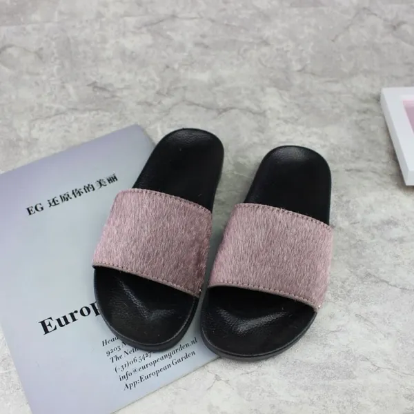 위파인더 합리상어 털 플랫 일자 조리 집 밖에 순색 슬리퍼 실내 바닥 미끄럼 방지 컴포트 면화 여피