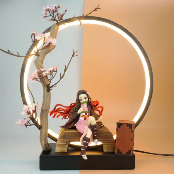 Led 귀칼 네즈코 피규어 램프 조명 굿즈 귀멸의칼날 일륜도 카마도탄지로 인형 소품 선물 D+스탠드개