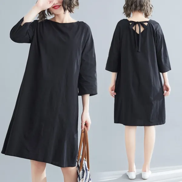 패션이루 원피스 라운드넥 미디 미시 캐주얼 7부 봄 여름 여성