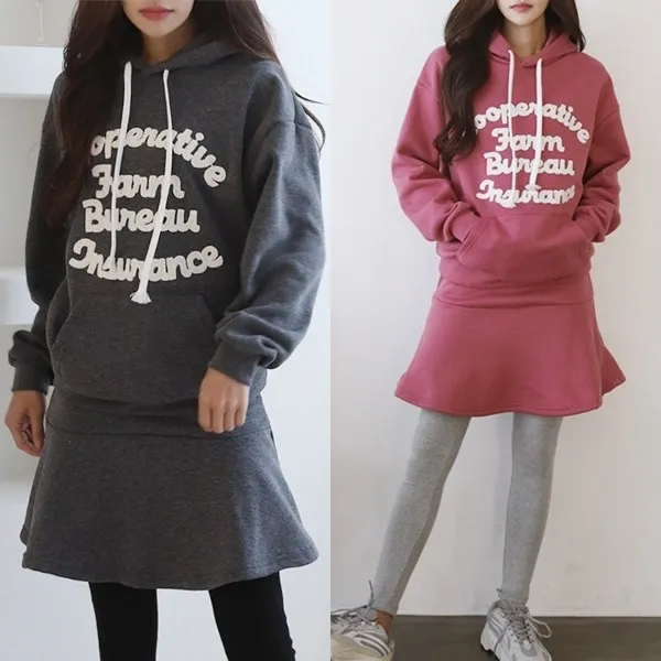  렛잇샤인 빅사이즈 주니퍼 기모 후드티+치마레깅스 상하의세트