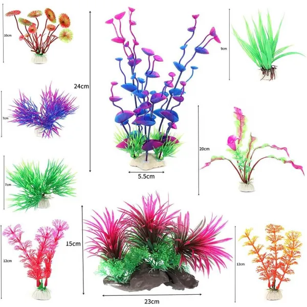  수입 Aquazoo 18 Pcs 아쿠아리움 장식 플라스틱 식물 품종 팩 어항 장식 수족관 조경을 완벽한 장식 모든 물고기에게 안전하다 18 Pcs 멀티컬러 상세참조 상세참조