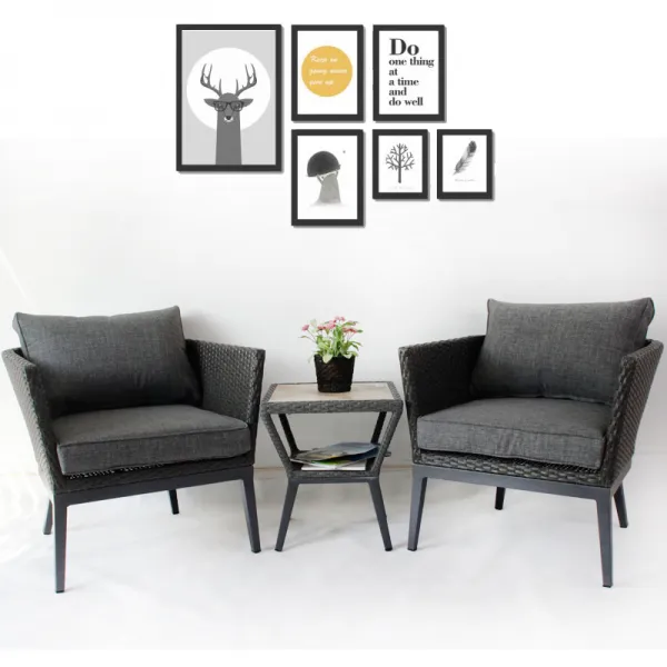 A Robot 야외 등나무 의자 3종 세트 아이디어 발코니 의자가든 다크그레이3종세트이의자테이블