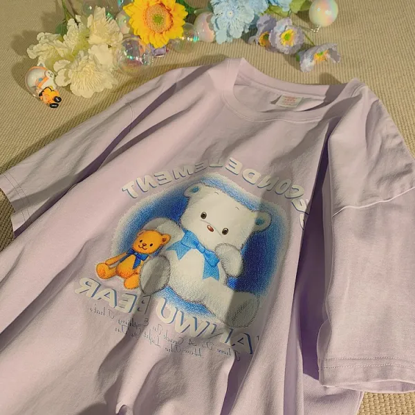공가라 라운드박스티 DAIG 너 와 별빛 마찬가지로 눈부시다 달콤하고 쿨함 디자인 감각 별이총총한하늘 곰돌이 루즈핏티 커플