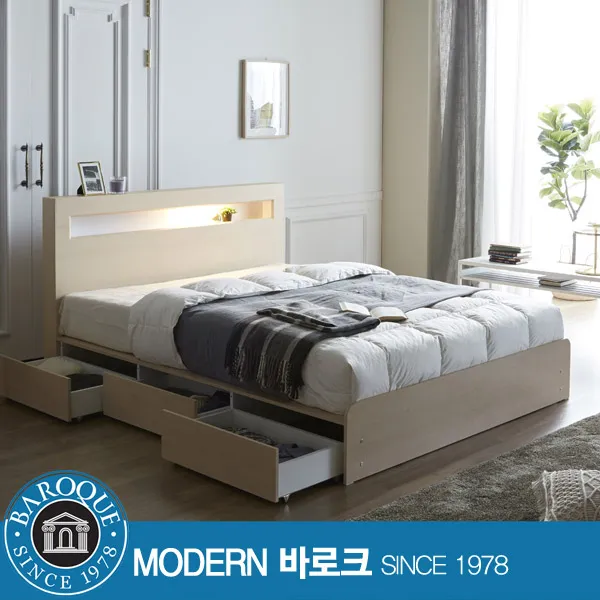 [모던바로크] 수납형 LED침대 SS 퀸 킹 평상형침대 수납침대 헤드리스 헤드하프, 아리스-프레임(메이플)