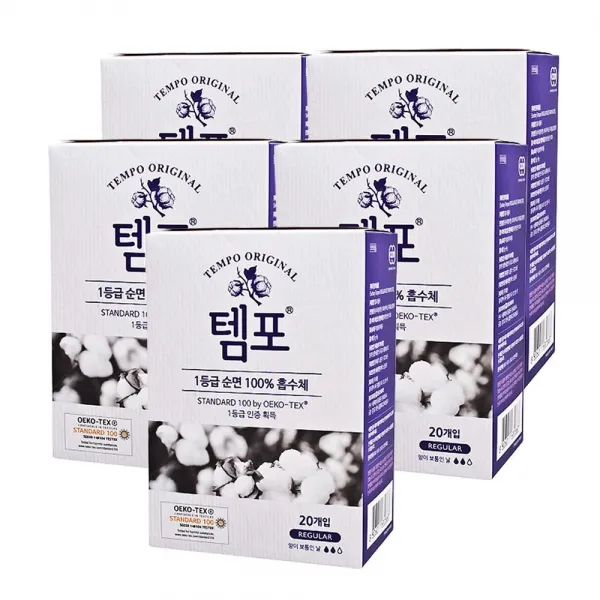 템포 레귤러 20매x5팩 (100p) 삽입형 생리대, 5팩, 20매