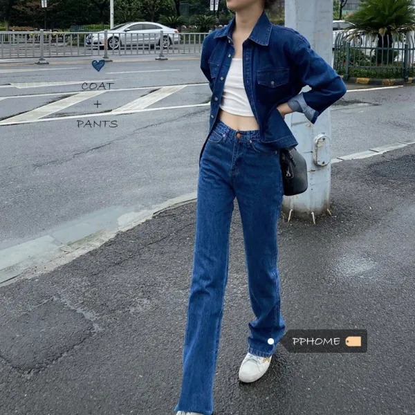 세미 청바지 밀레니엄 여동생 빈티지 감각 심플 데님셔츠 클래식 다리 길어보이는 2285757928