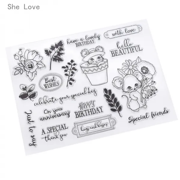 그녀는 마우스를 사랑한다 diy scrapbooking 카드를위한 투명한 명확한 우표 장식적인 돋을 새김 일기 계획자 장, 단일옵션선택