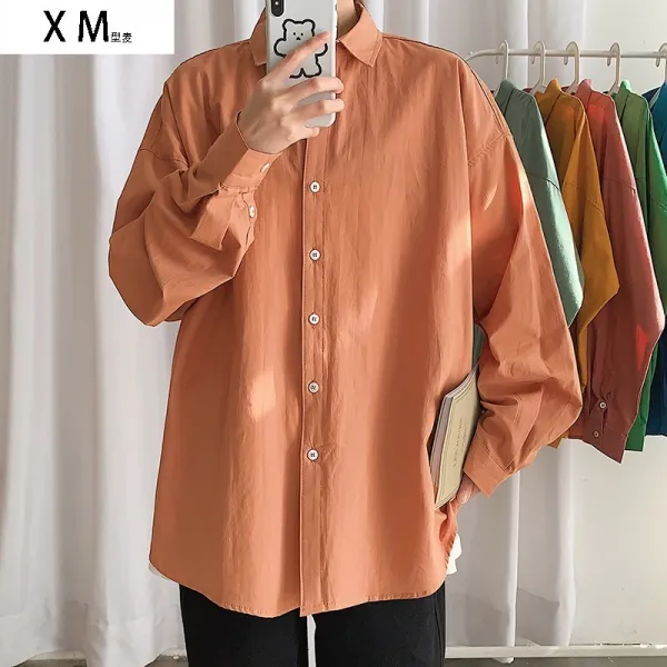 Ulzzang 셔츠 남학생 문예 순색 계열 보석 블루 insbf 慵 게으름 여 코트 동정, 귤색