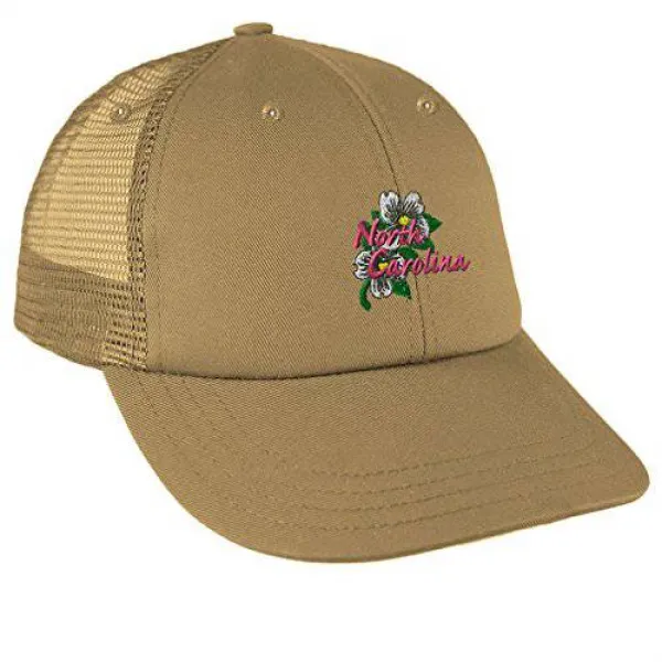 개화 Dogwood 북쪽 Carolina Sewed 로우 왕관 매쉬 골프 스냅백 모자 카키색