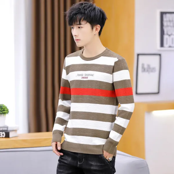 에이아이쇼퍼 남성 라운드 줄무늬 니트 스웨터 17