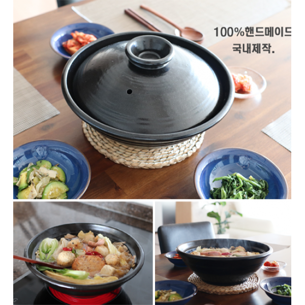 100프로 국내산 핸드메이드, 선이예쁜 숨시는 뚝배기 전골냄비 - 흔하지 않은 디자인!, one사이즈