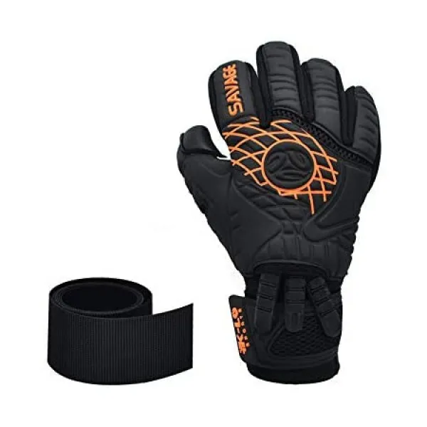 K-LO Sports K-LO Fingersave 골키퍼-축구 골키퍼 장갑-야만적 정전 전문가 용 초정밀 그립 독일 라텍스, 상세 설명 참조0, 검정색과 주황색