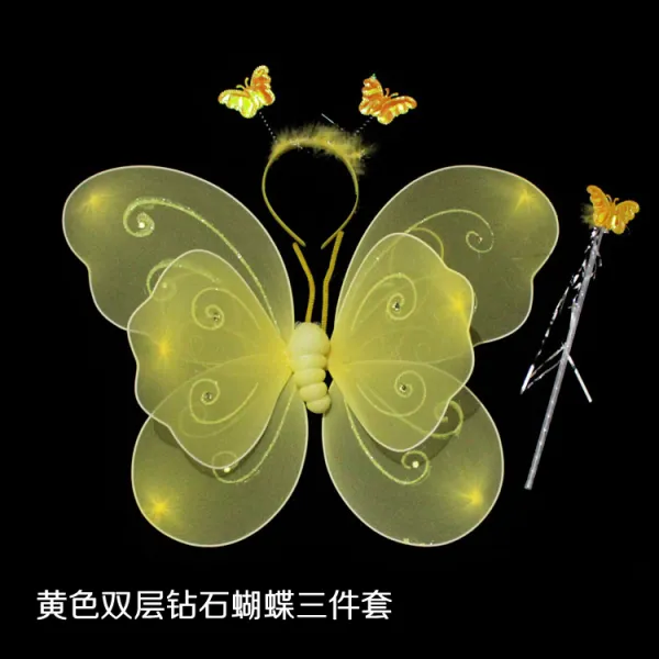 스윗 스커트 육일 절 나비 날개 요술봉 소품 암암리에 출연하다 기묘함 머메이드 엔젤 복장 여자아이 2621857750, 엘로우 더블레이어 나비 3투피스