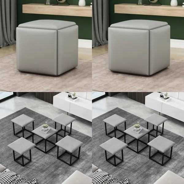 이지리치 5IN1 큐브 인조가죽 사각스툴 45X45X46CM 그레이 매장의자 휴식의자