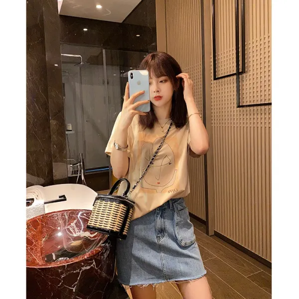 클라임윙 톱 캐주얼상의 미사여구 소녀 여성 여름옷 와이드 루즈핏 학생 캐쥬얼 반팔 트렌드