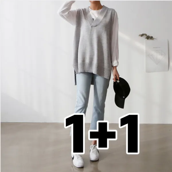 [1+1] 여성 봄 7컬러 브이넥 비대칭 오버핏 조끼