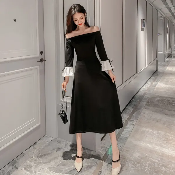 Tea Fishing 여성 브이넥 오프숄더 원피스