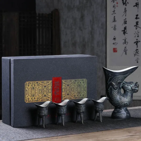 고대 황실 세라믹 바이주잔 고량주잔 세트(imitation bronze), NO1
