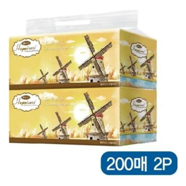 해피니스 미용티슈 200매 노을풍차 2P 기성품 5개 인쇄불가능 기업판촉물 홍보물 박람회, 1개