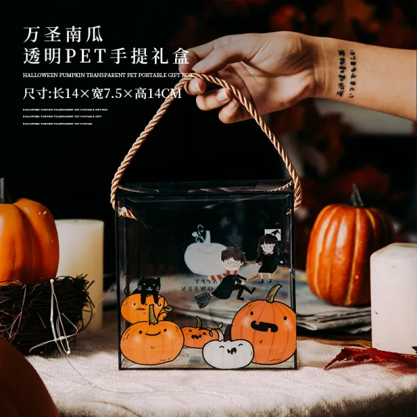 엄선마켓 사탕포장지 할로윈데이 호박 캔디 500 DIY 미니선물 길동무 예독촉함 포장용지, 할로윈 호박 투명 PET 토트 선물, 견도