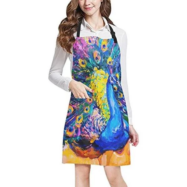 InterestPrint 화려한 공작 유화 모든 인쇄 조정 턱 받이 앞치마 주머니-상업적인 레스토랑 및 홈 주방 앞치마 여성 남성 플러스 크기, 해시기ckse68 디자인 # 3