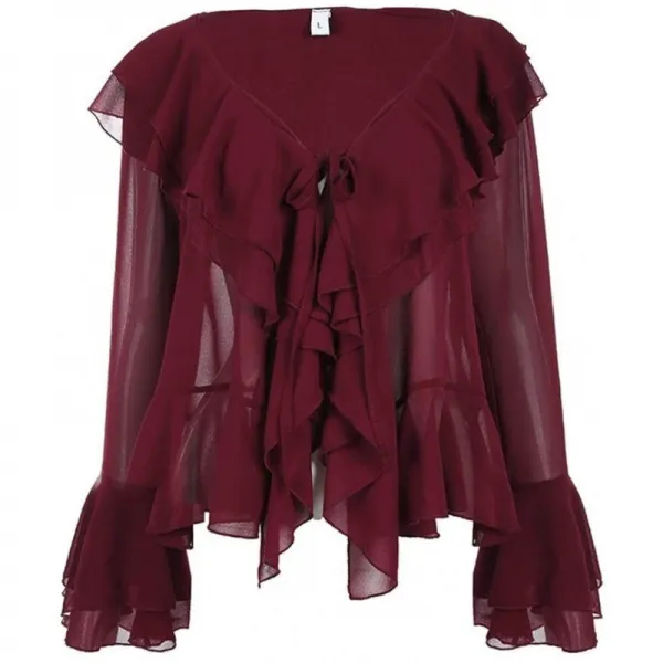 [여성 아웃도어 자켓 L 사이즈] 레이디스 오텀 코트 여성 급락 딥 V네크 긴 소매 캐주얼 톱스 넥타이 주