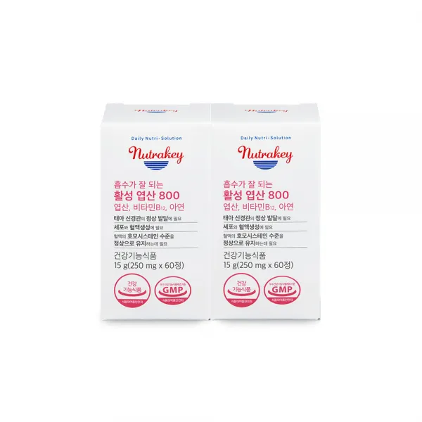 뉴트라키 흡수가 잘되는 활성 엽산 800 60정 X2개 2개 세트, 엽산 60정 X 2개