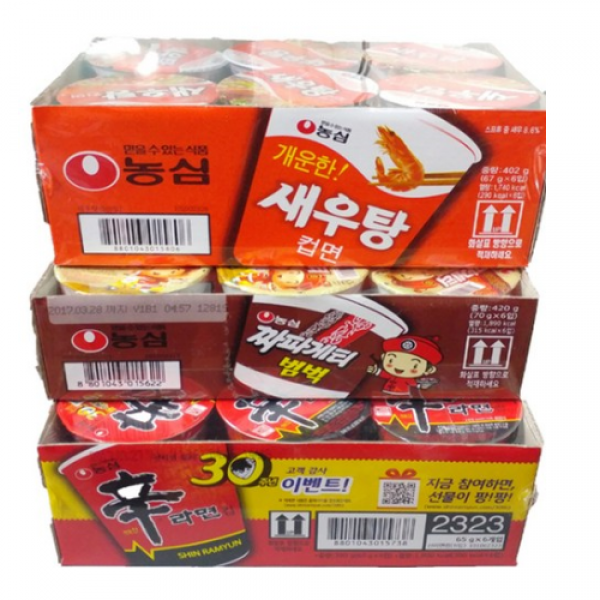 농심 신라면컵 6개 + 짜파게티범벅 새우탕컵면, 18개