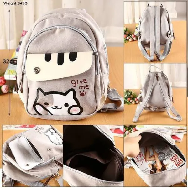 키티 고양이 뒷마당 네코 아츠 메 배낭 만화 주변 장치 듀얼 휴대용 캔버스