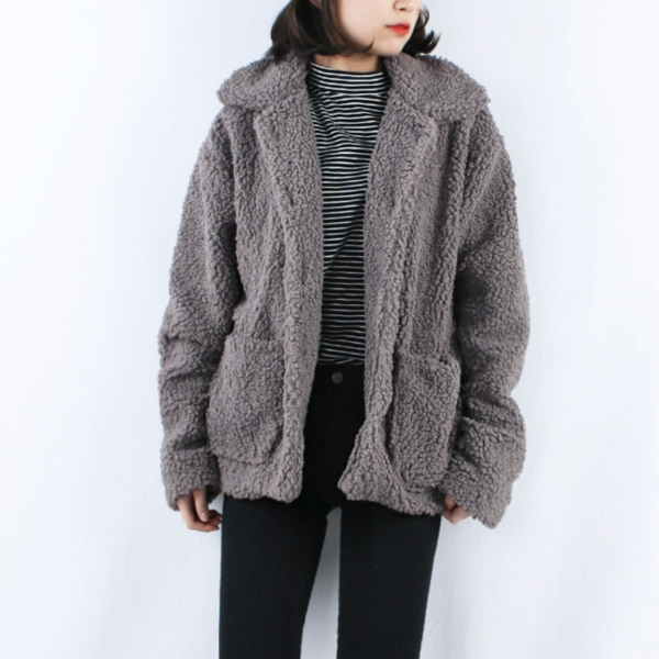 뽀글이 여성양털후리스 반코트자켓 루즈핏 데일리룩 겨울교복 겨울코디