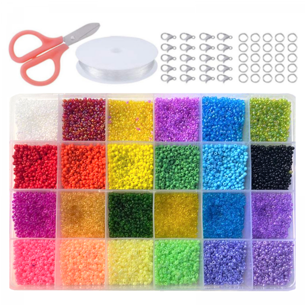 리니팜 24칸 5종 혼합 시드비즈 세트 랍스터고리 반지 팔찌 마스크 목걸이줄 스트랩 키링 만들기 비즈공예재료 키트 악세사리부자재 5종혼합 2mm