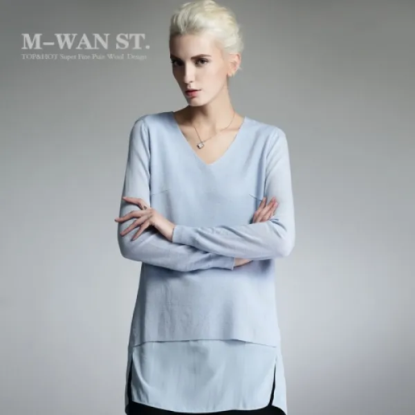[해외]여성상의 > 티셔츠 긴팔 여성 상의 / 여성 티셔츠 Mei Wan Street 2015 new autumn and winter fashion in Europe and America was thin V-neck