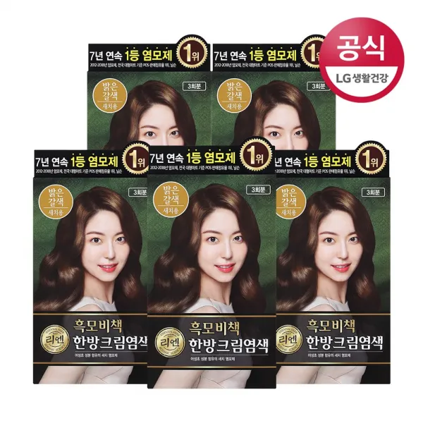 리엔 흑모비책 한방 크림염색제 밝은갈색 5개