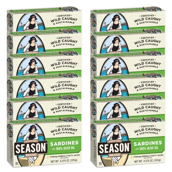 Season 시즌 뼈없는 정어리 통조림 올리브 오일 124g x 12개 Season Sardines in Olive Oil Tins 12 Packs, 옵션없음, 옵션없음