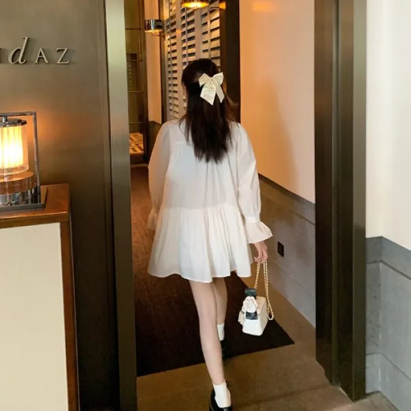 나팔소매셔츠 사립 여성 고학누나 흰원피스 간지나는 겹겹이 입기 정장베스트 코트 2568715034