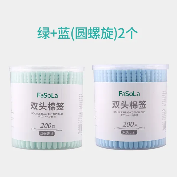 파솔라 일회용 면봉 더블 탈지 화장 귀지를 파면 봉 클렌징, 면봉 그린 원꼬임 블루 원꼬임