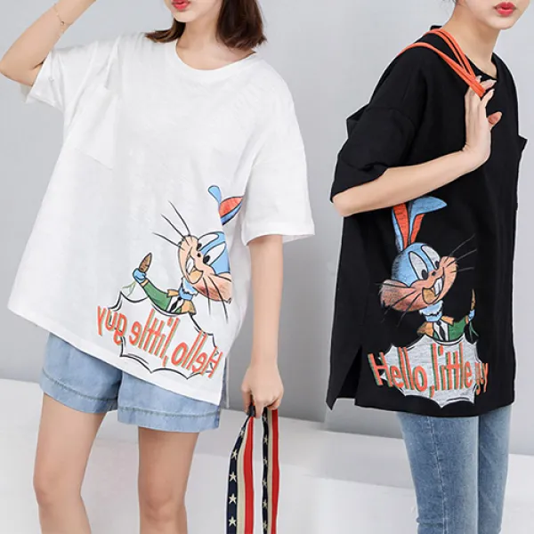 큰언니 빅사이즈 토끼당근 시원소재 프린팅 반팔티 면티 Bs03117#당일발송