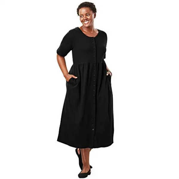 Woman Within Womens Plus Size Petite Button-Front Essential Dress