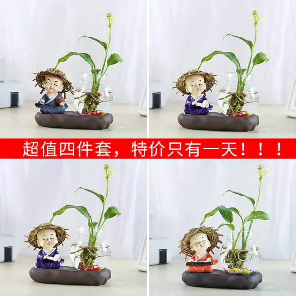 크리에이티브 거실 장식 스팀 유리화기 홈액세서리 티 그린라꽃 꽃꽂이 모던세라믹화병-24300, 옵션10, 중간 정도