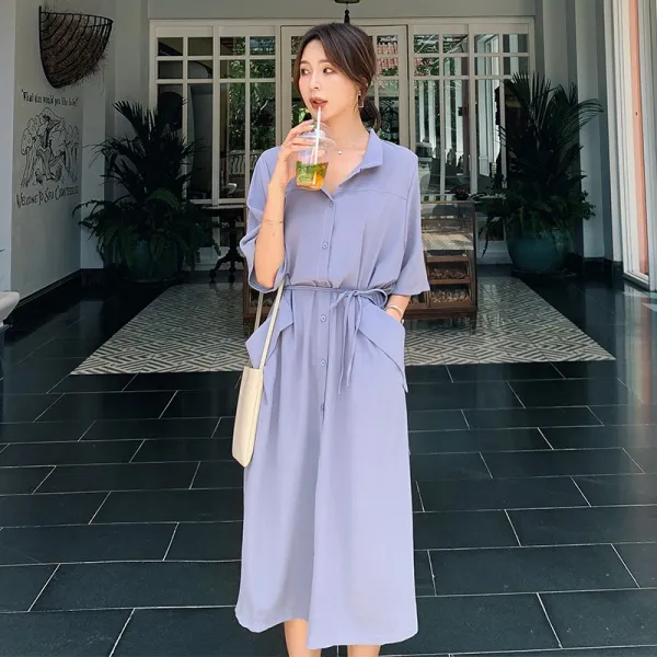위위브렌 여성용 반팔 주머니 브이넥 원피스