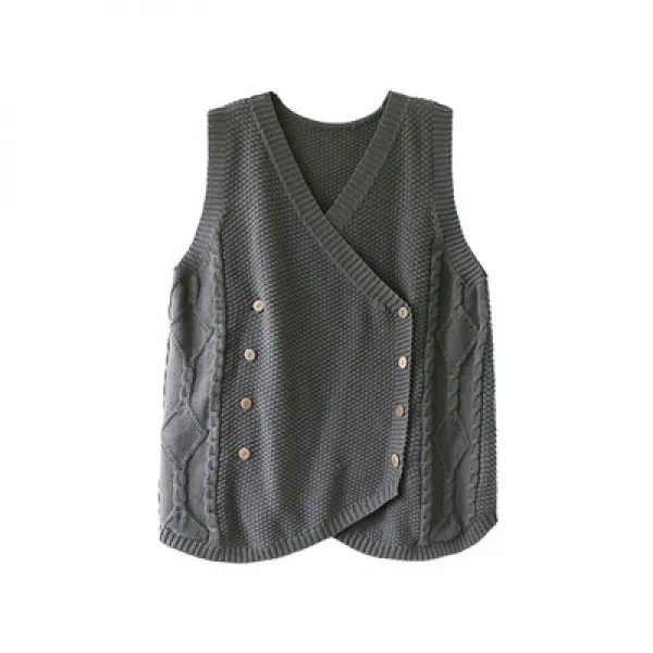 복고풍 루즈핏 골지니트 더블 조끼