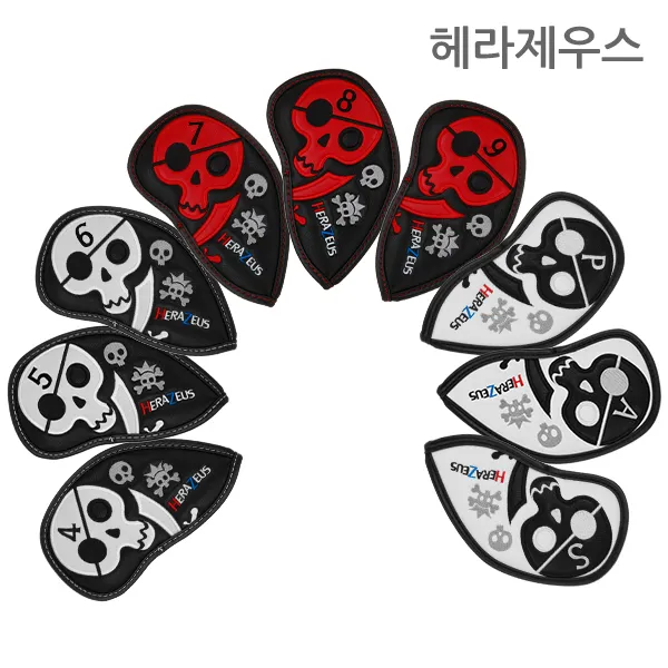HERAZEUS 헤라제우스 스컬 아이언 헤드커버 남녀공용, 아이언커버 블랙 화이트