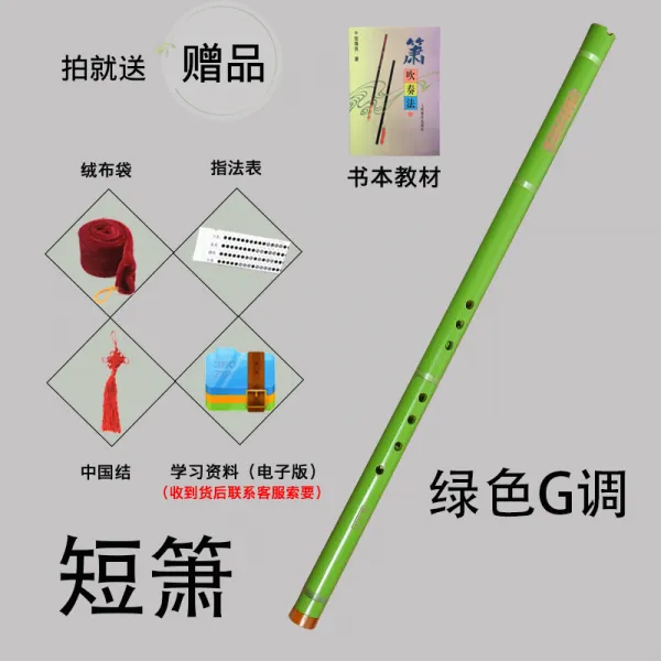 단소 악기 초보자 G조/F전문적인 오죽 퉁소 대중 학생 성인 입문, T22-960단소 그린색 G조+책