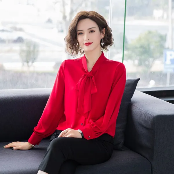 여성 셔츠 새봄옷 년 봄 가을 여장 긴팔 눈 방적 상의 디자인 소중 끈
