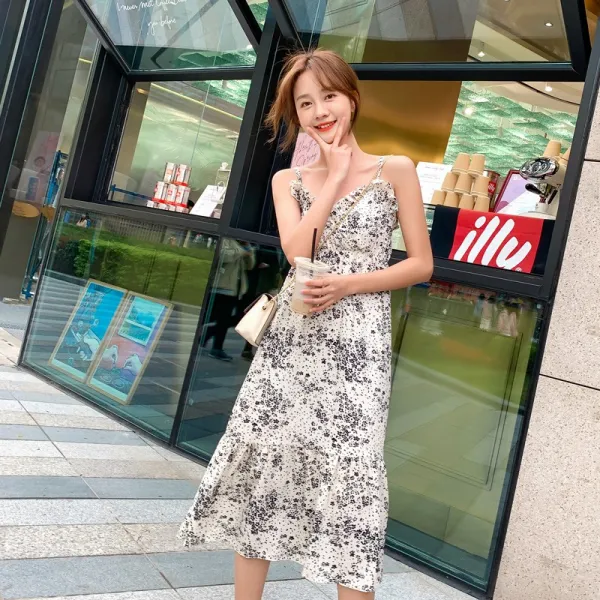 패션이루 플라워 민소매 나시 원피스 롱 여름 여성 슬림핏 비치