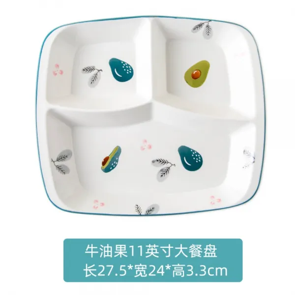 도자기 식판 예쁜 그릇 식기구 가정용 일본식 사기 어른 고급 성인 접시 3구 아보카도 11인치 대형 3구 식판