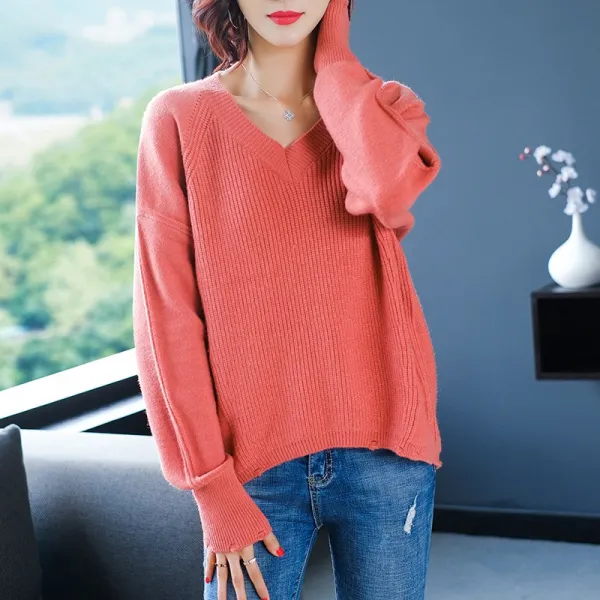 가을 겨울 나른한 바람 맨투맨 이너 스웨터 여 여장 루즈핏 v 넥 숏 아우터