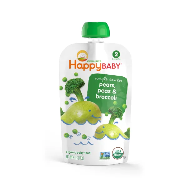 Happy Baby 심플 콤보 어린이 스무디 113g, 배 + 완두콩 + 브로콜리(Pears + Peas + Broccoli), 1개