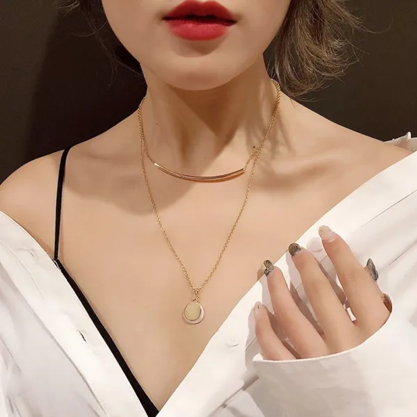 ONEHADA 원하다 커브 원통 스틱 2중 레이어드 코인 자개 목걸이 목걸이/팬던트